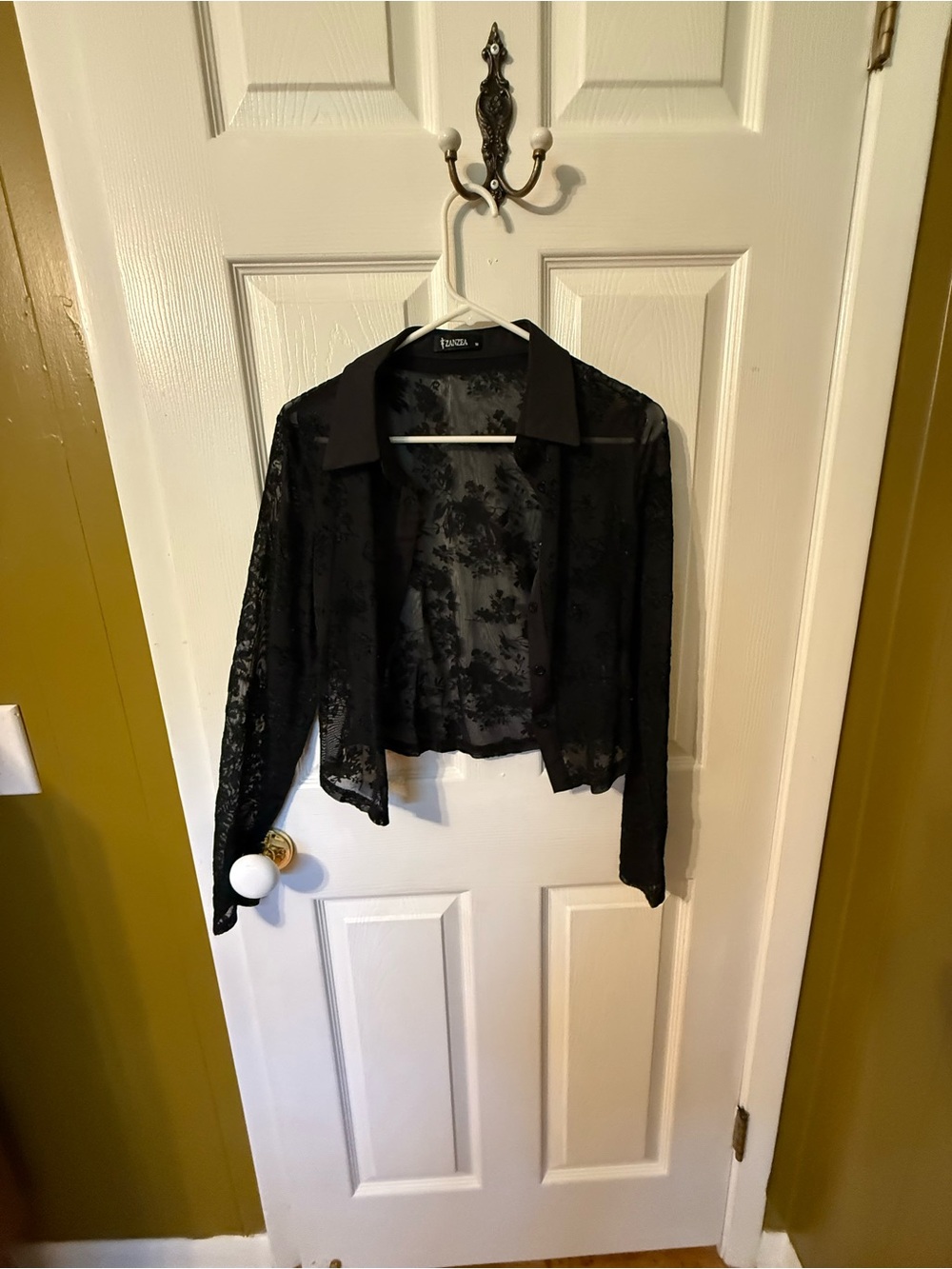 Amazon Black Lace Sheer Cropped Blouse